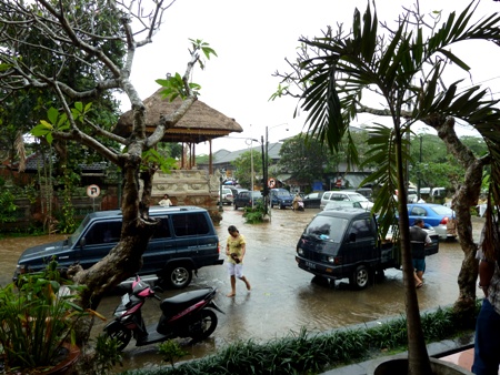 Monsoon flooding at Ubud Palace, Ubud, Bali.