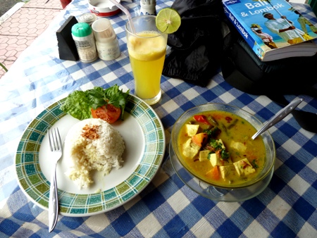 A late lunch in the form of tofu curry soup and rice, Ubud, Bali. A late lunch in the form of tofu curry soup and rice, Ubud, Bali.