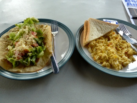 A yummy pita sandwich, eggs and toast at Roti Bedugal in Candikuning, Bali.