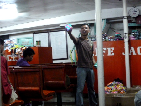 An entertaining hawker on the ferry between Bali and Java. An entertaining hawker on the ferry between Bali and Java.