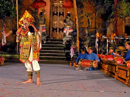 The Baris dance at Puri Agung Peliatan Palace in Peliatan, Bali.