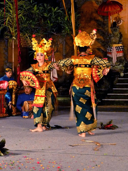 The Legong dance at Puri Agung Peliatan Palace in Peliatan, Bali.
