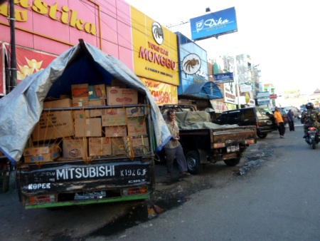 A truck crammed full of boxes in Solo, Java. A truck crammed full of boxes in Solo, Java.