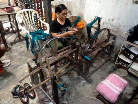 Traditional sarong weaving in Solo, Java.