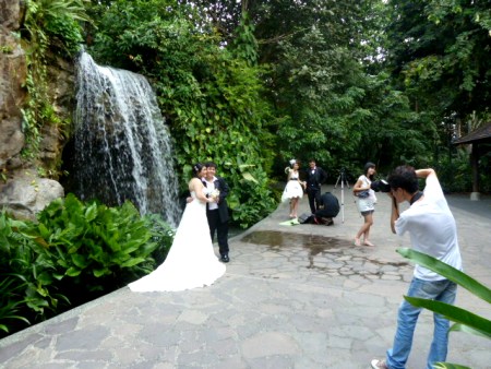 One of many newlywed portraits shot in front of the waterfalls in the Singapore Botanic Gardens. One of many newlywed portraits shot in front of the waterfalls in the Singapore Botanic Gardens.