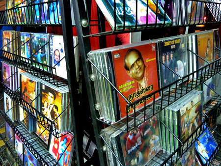 A bunch of CDs for sale in Little India, Singapore.