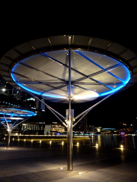 The starship Enterprise? Nope, it's a solar powered cool-off station on the walkway around Marina Bay, Singapore. The starship Enterprise? Nope, it's a solar powered cool-off station on the walkway around Marina Bay, Singapore.