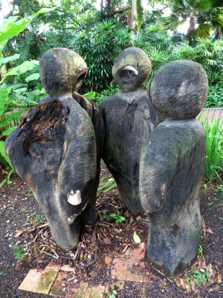 A trio of wood scultpures in Fort Canning, Singapore. A trio of wood scultpures in Fort Canning, Singapore.