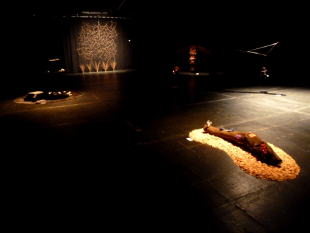 An art show in the Black Box at Fort Canning, Singapore.