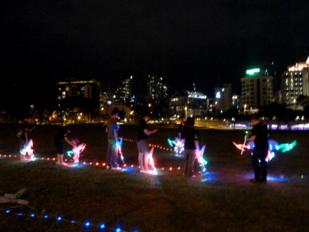 A line-up of radio-controlled kites at Clarke Quay, Singapore.