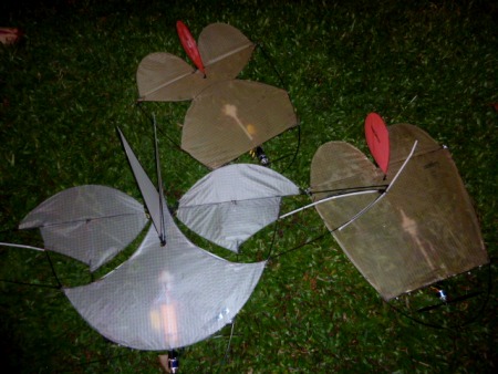 A trio of radio-controlled kites at Clarke Quay, Singapore.