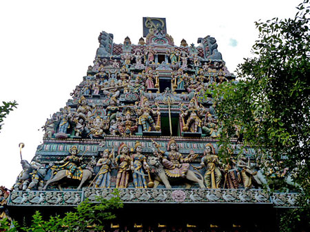 The roof of the Sri Veeramakaliamman Temple in Little India, Singapore.