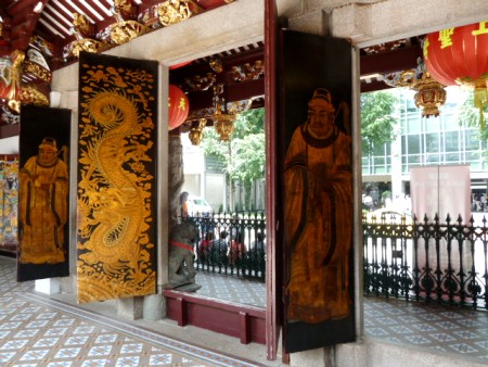 A couple of beautiful doors at the Thian Hock Keng Temple in Chinatown, Singapore. A couple of beautiful doors at the Thian Hock Keng Temple in Chinatown, Singapore.