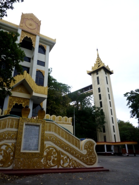 Take the escalator up and the elevator down from the tip top of  Mandalay Hill, Myanmar.