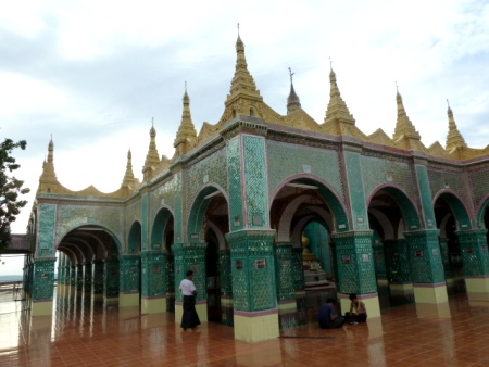 A Buddhist shrine gets fancy on top of Mandalay Hill, Myanmar.