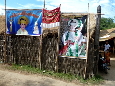 Posters announcing upcoming services of nat kadaws at the nat pwe in Taungbyone, Myanmar. Posters announcing upcoming services of nat kadaws at the nat pwe in Taungbyone, Myanmar.