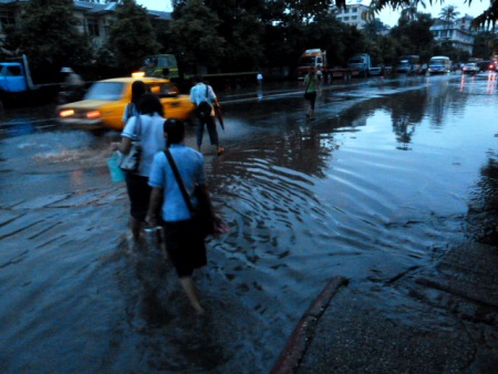 Flooded streets after an all-day rain in Yangon, Myanmar. Flooded streets after an all-day rain in Yangon, Myanmar.