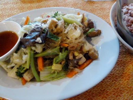 Shitake mushrooms and glass noodles for lunch at May Kaidee's in Banglamphu, Bangkok, Thailand. Shitake mushrooms and glass noodles for lunch at May Kaidee's in Banglamphu, Bangkok, Thailand.