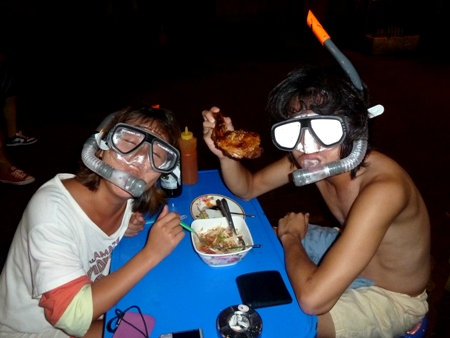 Crazy snorkelers from South Korea in Banglamphu, Bangkok, Thailand. Crazy snorkelers from South Korea in Banglamphu, Bangkok, Thailand.
