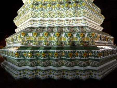 Base detail at Wat Ratchaburana Ratchaworawiharn in Bangkok, Thailand.