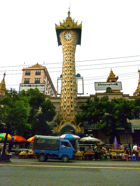 A whimsical clocktower in Yangon, Myanmar.