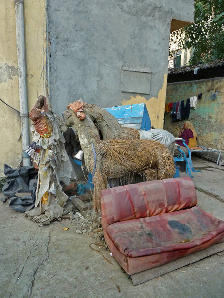 A classic random assemblage of rubbish on Arakashan Road in Paharganj, Delhi, India.