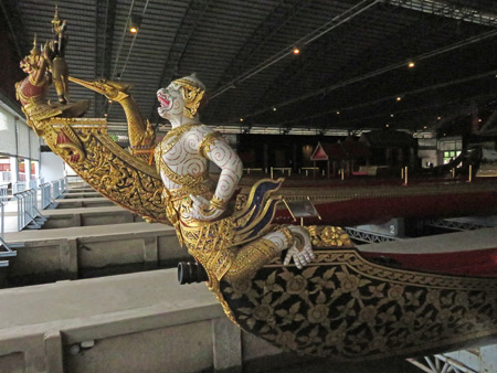 Three of the main barges at the National Museum of Royal Barges in Bangkok, Thailand.
