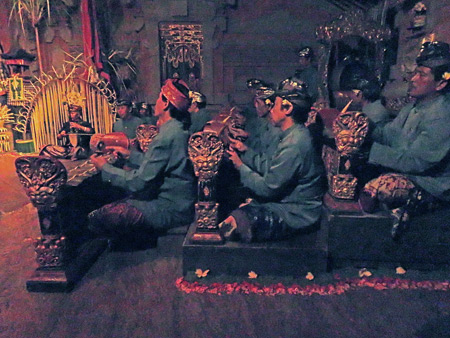 The Tirta Sari gamelan performs at Balerung in Peliatan, Bali, Indonesia.