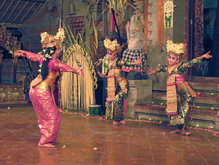 Tirta Sari performs the Legong Lasem dance at Balerung in Peliatan, Bali, Indonesia.