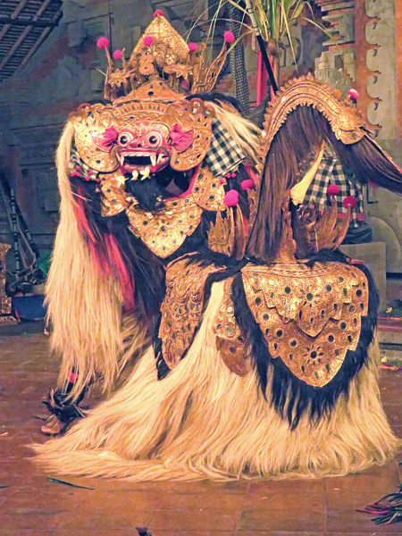 Tirta Sari performs the Barong Taru Pramana dance at Balerung in Peliatan, Bali, Indonesia.