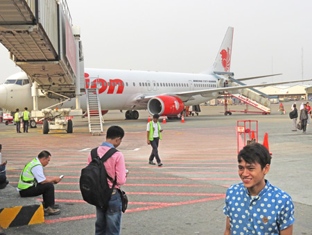 Arrival of Lion Air flight JT 251 from Padang, Sumatra to Jarkarta, Java, Indonesia.