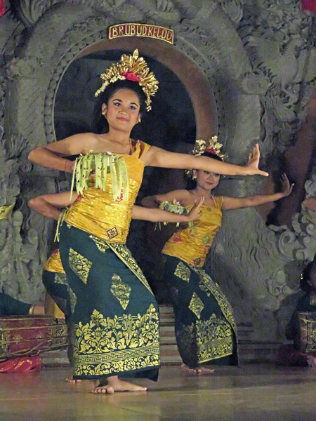 Luh Luwih performs the Gabor dance at Bale Banjar Ubud Kelod in Ubud, Bali, Indonesia.