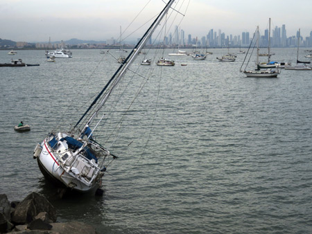 Doh! A capsized boat next to the Amador Causeway in Panama City, Panama.