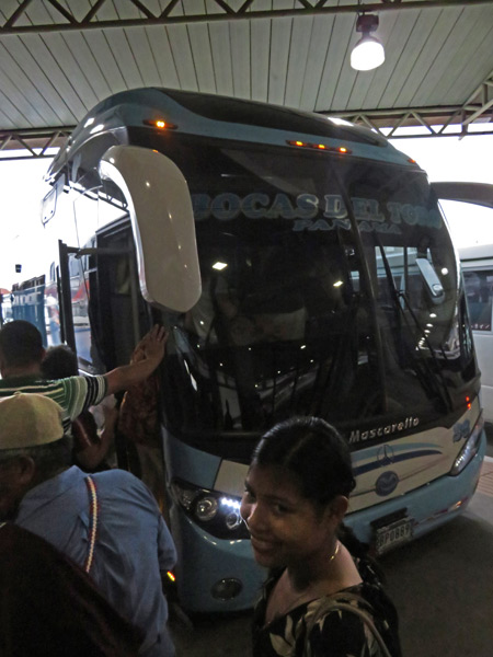 At Albrook bus terminal in Panama City, boarding the bus bound for Almirante, Panama.