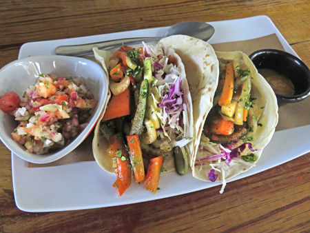 Two veggie tacos at the Hungry Monkey in Bocas del Toro, Panama.