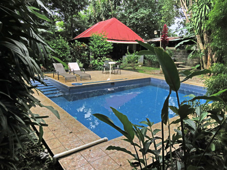 The swimming pool at the Bambu Hostel in David, Panama.