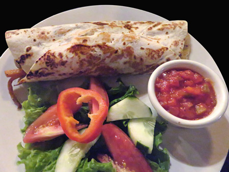A veggie burrito at Pure Vegetarian Cafe in Granada, Nicaragua.