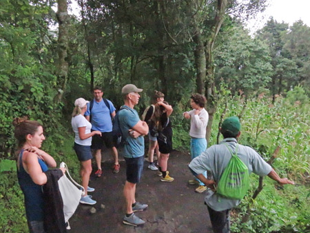 The crew takes a break on a trail leading up to Pacaya volcano in Guatemala.