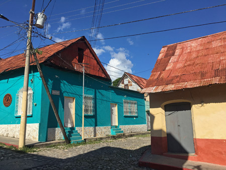 A brightly painted building in Flores, Guatemala.