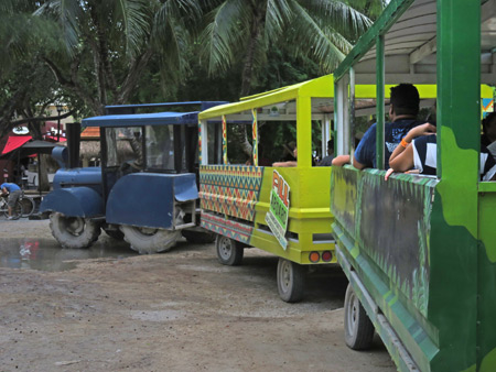 The Disneyesque tram at the Tulum Ruins, Mexico.