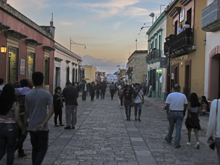 Looking south down Calle Alcala in Oaxaca City, Mexico.