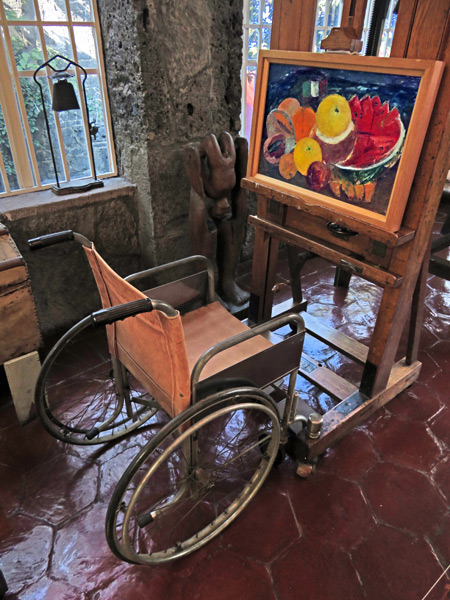 Frida Kahlo's wheelchair at the Frida Kahlo Museum in Mexico City, Mexico.