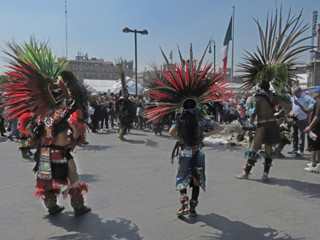 Aztec dancers at the Zocalo in Mexico City, Mexico.