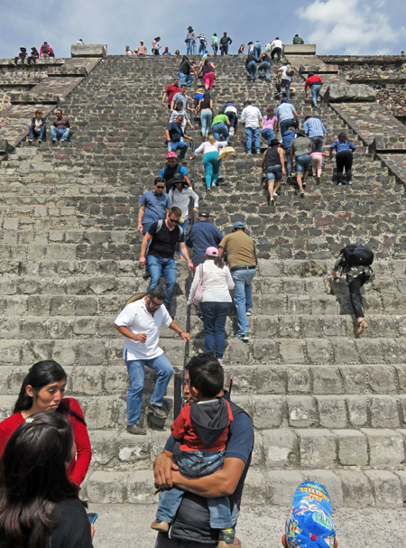 The steep stairs on the front of the Pyramid of the Moon at Teotihuacán, Mexico.