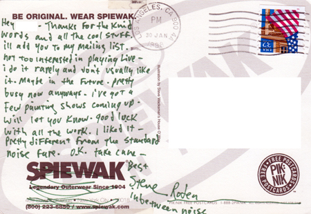 Postcard from Steve Roden - January 30, 1998.