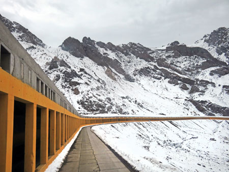A tunnel / platform for avalanche rocks in the Andes mountains, Argentina.