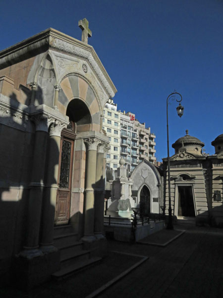 A crypt and a light pole, take two, at the Cementerio de la Recoleta in Buenos Aires, Argentina.