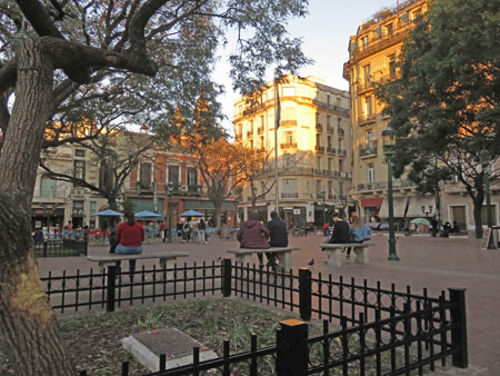 Plaza Dorrego at sunset in Buenos Aires, Argentina.