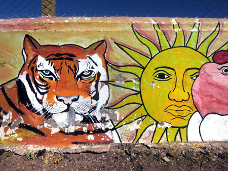Tony the Tiger with the one and only Sun. The zoo at Parque San Martin in Mendoza, Argentina.