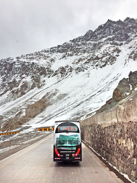 Trailing another bus in the Andes mountains, Chile.